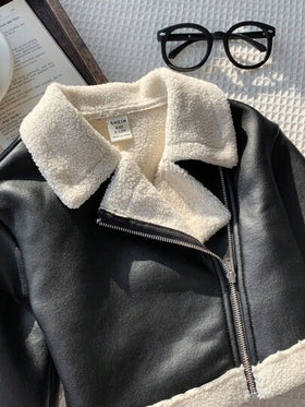 SHEIN جاكيت فرو صناعي مبطنة للبنات الرضع في فصلي الخريف والشتاء بألوان متباينة