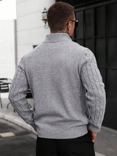 Manfinity CasualCool كارديجان رجالي مزود بسحاب وجيوب، محبوك بتصميم كابل، أكمام طويلة، مناسب للخريف والشتاء