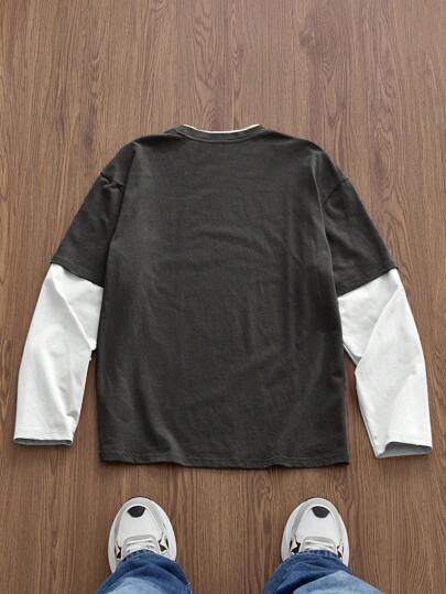 Manfinity Unisex قميص تي شيرت كاجوال طويل الأكمام مطبوع عليه نص إنجليزي للجيل الأصغر، قطعة ملائمة للصيف والمدرسة والخريف، للأزواج