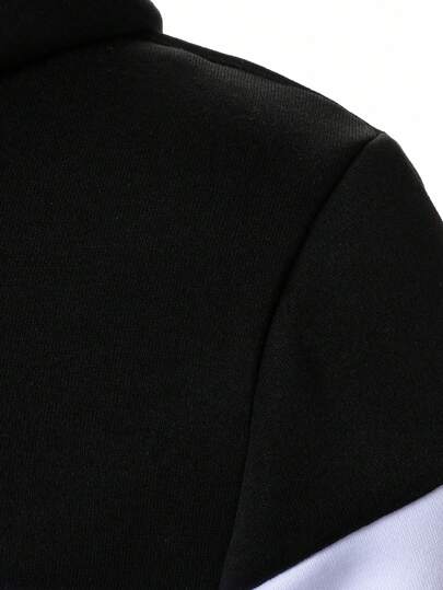 Manfinity Homme بلوزة رياضية هوديي رجالية بطباعة حرفية وسحاب طويلة الأكمام