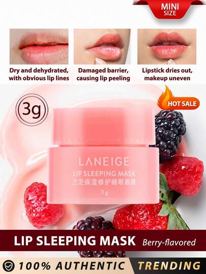 Laneige قناع النوم للشفاه [ميني] من لانيج (توت)، 3 جرام / مصنوع بفيتامين سي وزيت بذور موروموروا وزبدة الشيا، مكونات مضادة للأكسدة، مصمم للشفاه الجافة والمتشققة / مغذي، مرطب، فيتامين سي، زيت بذور موروموروا وزبدة الشيا، مكونات مضادة للأكسدة، شفاه جافة ومتشق