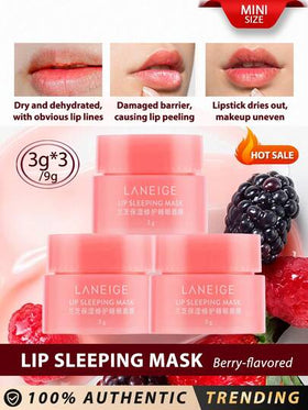 Laneige قناع النوم للشفاه [ميني] من لانيج (توت) 3 جم * 3/9 جم - مصنوع بفيتامين سي وزيت بذور موروموروا وزبدة الشيا، مكونات مضادة للأكسدة، مصمم للشفاه الجافة والمتشققة - مغذي، مرطب، فيتامين سي، زيت بذور موروموروا وزبدة الشيا، مكونات مضادة للأكسدة، شفاه جافة