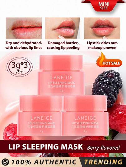 Laneige قناع النوم للشفاه [ميني] من لانيج (توت) 3 جم * 3/9 جم - مصنوع بفيتامين سي وزيت بذور موروموروا وزبدة الشيا، مكونات مضادة للأكسدة، مصمم للشفاه الجافة والمتشققة - مغذي، مرطب، فيتامين سي، زيت بذور موروموروا وزبدة الشيا، مكونات مضادة للأكسدة، شفاه جافة