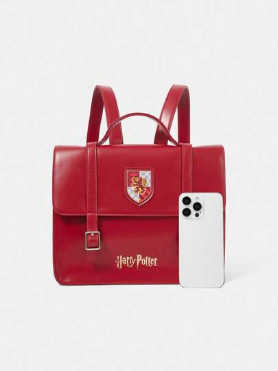 HARRY POTTER X SHEIN حقيبة ظهر مدرسية حمراء للنساء مصممة بشعار