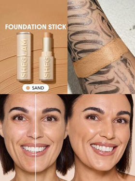 SHEGLAM كريم أساس Skin Magnet عالي التغطية-رملي-يدوم طويلاً-خالٍ من المسام-خالٍ من العيوب-سهل الاستخدام-تغطية كاملة-لجميع أنواع البشرة-لا يتلاشى-مقاوم للعرق-خفيف الوزن-لم يتم اختباره على الحيوانات-ناعم-لمسة نهائية طبيعية تشبه البشرة-كريم أساس قابل للتن...