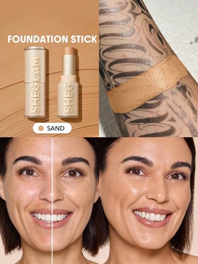 SHEGLAM كريم أساس Skin Magnet عالي التغطية-رملي-يدوم طويلاً-خالٍ من المسام-خالٍ من العيوب-سهل الاستخدام-تغطية كاملة-لجميع أنواع البشرة-لا يتلاشى-مقاوم للعرق-خفيف الوزن-لم يتم اختباره على الحيوانات-ناعم-لمسة نهائية طبيعية تشبه البشرة-كريم أساس قابل للتن...