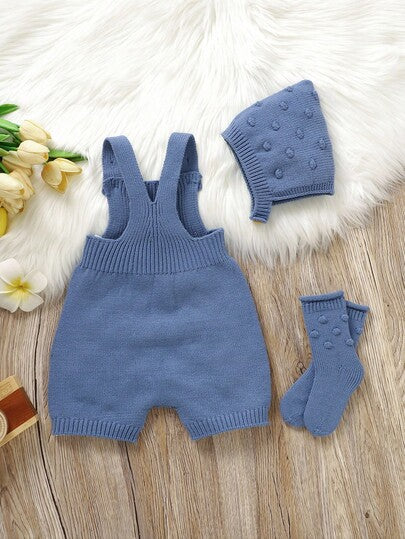 SHEIN رومبير رضيع ولد كاجوال مصنوعة من الأكريليك، رومبير رضيع شتوية/خريفية مصنوعة من الأكريليك باللون الأزرق، ملابس شتوية للرضيع الولد، ملابس رضيع ولد حديث الولادة، رومبير رضيع ولد باللون الأزرق للخريف