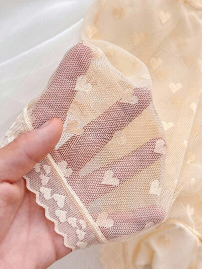 PetitDoll 3 قطع/مجموعة سروال داخلي مزين بالدانتيل والشبك بتصميم قلب حلو