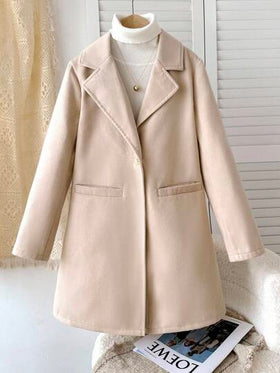 SHEIN Serisse Kids معطف متوسط الطول مع جيب وياقة كلاسيكية مناسب للبنات المراهقات، مناسب للأسبوع، الخروجات العادية، العودة إلى المدرسة، الخريف/الشتاء، معطف بنات، معطف بنات، معطف مراهقات، معطف بنات شتوي
