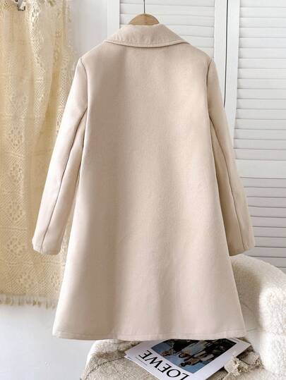 SHEIN Serisse Kids معطف متوسط الطول مع جيب وياقة كلاسيكية مناسب للبنات المراهقات، مناسب للأسبوع، الخروجات العادية، العودة إلى المدرسة، الخريف/الشتاء، معطف بنات، معطف بنات، معطف مراهقات، معطف بنات شتوي