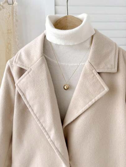 SHEIN Serisse Kids معطف متوسط الطول مع جيب وياقة كلاسيكية مناسب للبنات المراهقات، مناسب للأسبوع، الخروجات العادية، العودة إلى المدرسة، الخريف/الشتاء، معطف بنات، معطف بنات، معطف مراهقات، معطف بنات شتوي