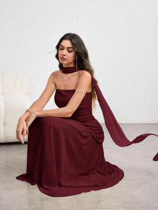 Modelyn فستان نسائي بتصميم غير متماثل مع حافة منسدلة، أنيق وجذاب، أصفر فاتح، للربيع/الصيف