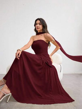 NOVVYNE فستان نسائي بتصميم غير متماثل مع حافة منسدلة، أنيق وجذاب، أصفر فاتح، للربيع/الصيف