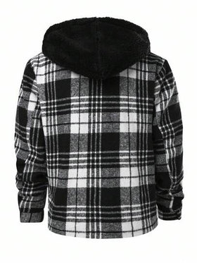 Manfinity Homme معطف كاجوال بأكمام طويلة مبطن حراري مخطط، للخريف والشتاء