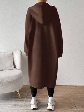 SHEIN EZwear معطف أنثوي بغطاء رأس متوسط الطول بطبقة عازلة للحرارة، وصول جديد للخريف/الشتاء