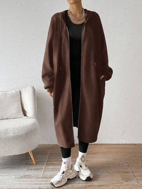 SHEIN EZwear معطف أنثوي بغطاء رأس متوسط الطول بطبقة عازلة للحرارة، وصول جديد للخريف/الشتاء