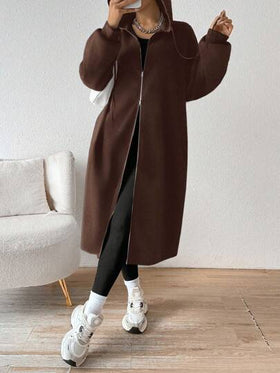 SHEIN EZwear معطف أنثوي بغطاء رأس متوسط الطول بطبقة عازلة للحرارة، وصول جديد للخريف/الشتاء