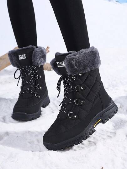 بوت ثلج نسائي شتوي 2025 ذو وحدة تحمل سميكة وماصة للصدمات، دافئ وذو فرو