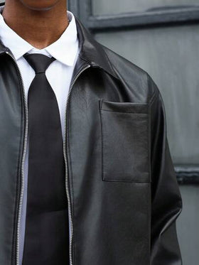 PAVTROS جاكيت جلدية طويلة الأكمام قصيرة مزودة بسحاب من Manfinity Streetrush للرجال، جاكيت جلدية سوداء للرجال، جاكيت جلدية قصيرة للرجال، ملابس خارجية جلدية للرجال، جاكيت جلدية سوداء للرجال، جاكيت جلدية مقلدة للرجال، جاكيت قصيرة مزودة بسحاب مقلدة للرجال، جا