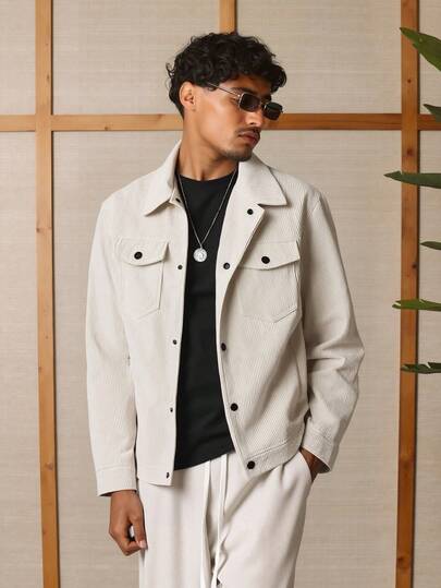 معطف خارجي أحادي الصدر بأكمام طويلة من القطيفة ذو لون أحادي، خريف وشتاء
