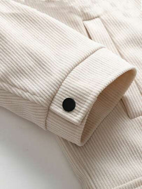 معطف خارجي أحادي الصدر بأكمام طويلة من القطيفة ذو لون أحادي، خريف وشتاء