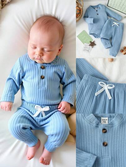SHEIN Vintaside Kids مجموعة بدلة للأطفال حديثي الولادة من قطعتين، بلوزة كاجوال بياقة عالية وأكمام طويلة وبنطلون بسحاب، مناسبة للربيع والخريف، للارتداء اليومي، للخارج والداخل، متعددة المواسم، مقاس من شهر إلى سنتين، مجموعة بدلة أطفال حديثي الولادة من قطعتين