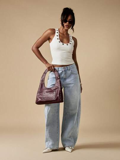 MISSGUIDED بنطلون جينز ذو قصة واسعة وخصر عالٍ، بتصميم فضفاض وأسلوب عتيق، ملابس كاجوال للشارع في موضة الخريف والشتاء، بقصة فضفاضة وطراز Y2K