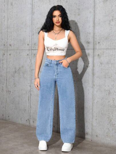 EMERY ROSE بنطلون جينز مستقيم فضفاض مغسول بشكل عادي