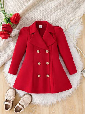 Emery Rose Kids Emery Rose Kids معطف مناسب للفتيات الصغيرات بتصميم لون أحادي، ياقة صدر مزدوجة الصدر، مناسب للارتداء اليومي والخارجي، مناسب للربيع/الخريف/الشتاء