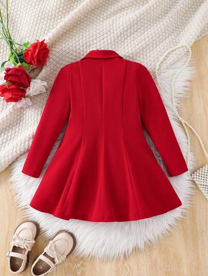 Emery Rose Kids Emery Rose Kids معطف مناسب للفتيات الصغيرات بتصميم لون أحادي، ياقة صدر مزدوجة الصدر، مناسب للارتداء اليومي والخارجي، مناسب للربيع/الخريف/الشتاء