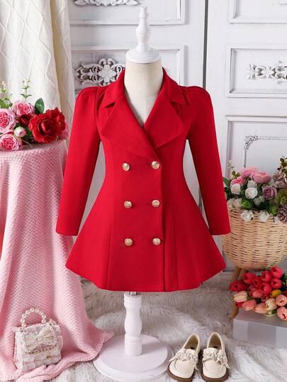 Emery Rose Kids Emery Rose Kids معطف مناسب للفتيات الصغيرات بتصميم لون أحادي، ياقة صدر مزدوجة الصدر، مناسب للارتداء اليومي والخارجي، مناسب للربيع/الخريف/الشتاء