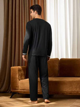 Manfinity Underwear&Sleepwear Basics بدلة بيجاما رجالية مطبوعة بسماعات الرأس، بأكمام طويلة وبنطال، ملابس خريف وشتاء