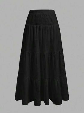 SHEIN MOD تنورة نسائية أحادية اللون أسود، بتصميم بسيط وعادي، مناسبة للربيع والصيف والخريف