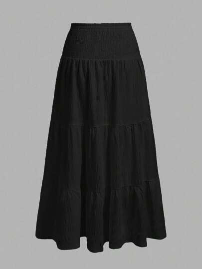 SHEIN MOD تنورة نسائية أحادية اللون أسود، بتصميم بسيط وعادي، مناسبة للربيع والصيف والخريف