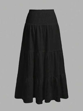 SHEIN MOD تنورة نسائية أحادية اللون أسود، بتصميم بسيط وعادي، مناسبة للربيع والصيف والخريف