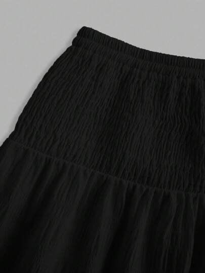 SHEIN MOD تنورة نسائية أحادية اللون أسود، بتصميم بسيط وعادي، مناسبة للربيع والصيف والخريف