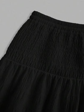 SHEIN MOD تنورة نسائية أحادية اللون أسود، بتصميم بسيط وعادي، مناسبة للربيع والصيف والخريف