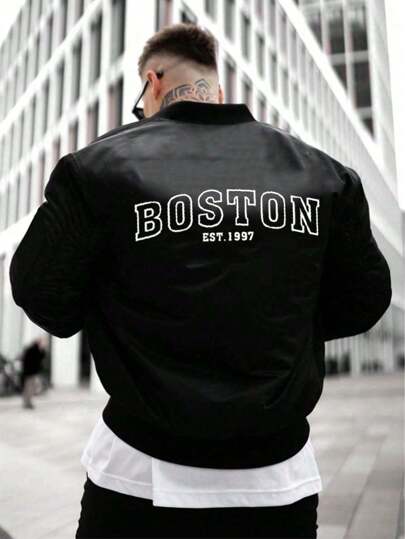 جاكيت رجالية عصرية مطبوعة، جاكيت بيسبول كاجوال، ملابس خارجية خفيفة للربيع/الخريف، جاكيت طيران بياقة بيسبول وأكمام طويلة وسحاب