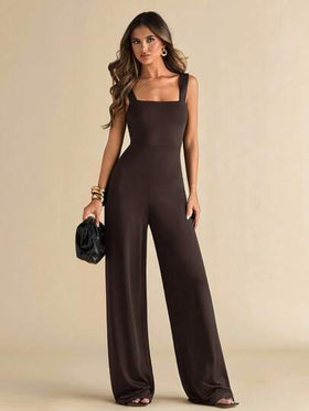 SHEIN BAE جمبسوت نسائية أنيقة وجذابة بحمالات رفيعة وساقين واسعتين باللون الأسود الصلب مع تصميم ظهر مكشوف وفيونكة، مناسبة للارتداء اليومي، المواعدة، الخروج، الحفلات، التجمعات، طبقات الملابس الأنيقة للنساء، ملابس الخروج، عيد الحب، كاجوال، أنيق، عطلة
