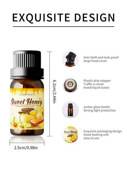 EMBRACEX. 10 مل عطر عسل، زيت عطري عسل، عطر شمعة بعطر العسل، مناسب لصناعة الصابون اليدوي، العلاج بالروائح، زيت عطري حلو، مناسب لمبخر العطور المنزلي، الغسيل، المطبخ، غرفة النوم، شموع DIY، صناعة الصابون اليدوي، العطور، صناعة المرطبات، الاستخدام اليومي
