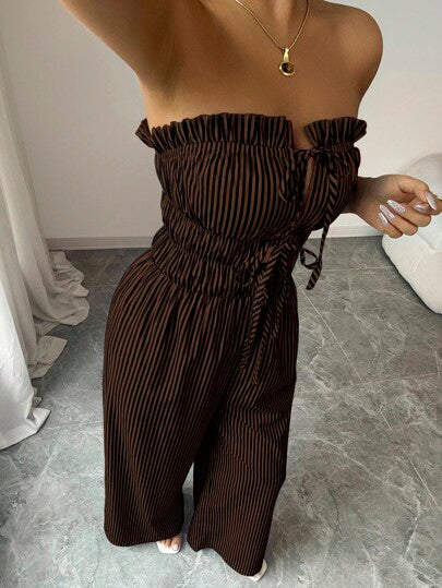Elenzga جمبسوت قصيرة كاجوال للنساء بنمط مخطط وأزهار عشوائية للصيف