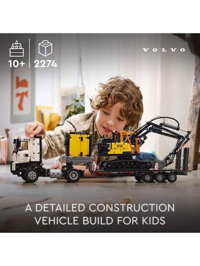 LEGO لعبة بناء شاحنة فولفو FMX وحفار كهربائي EC230 ، لعبة شاحنة فولفو مع 2 مركبة نموذجية ، هدية رائعة للأولاد والبنات من عمر 10 سنوات فما فوق المهتمين بنماذج البناء الثقيلة ، 42175