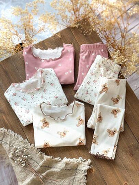 Emery Rose Kids Emery Rose Kids 6 قطع/مجموعة بنطلون وتي شيرت كاجوال مطبوع بالزهور والدب للفتيات الصغيرات