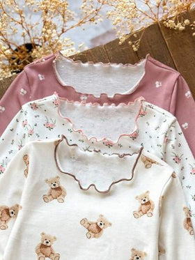 Emery Rose Kids Emery Rose Kids 6 قطع/مجموعة بنطلون وتي شيرت كاجوال مطبوع بالزهور والدب للفتيات الصغيرات