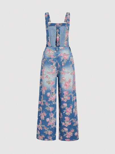 SHEIN MOD بنطلون جينز مطبوع بزهور مغسول كاجوال للنساء