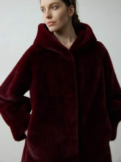 معطف فرو مزيف بقلنسوة متعدد الاستخدامات، جاكيت فرو مزيف دافئ، ملابس علوية بتصميم فضفاض مريح للنساء، ملابس خارجية شتوية، مناسبة لعيد الميلاد والشكر والعام الجديد