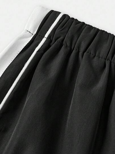 Girlism قميص كروب مناسب للمراهقات بأكمام راجلان ملونة وتصميم مطوي في الأسفل + بنطال رياضي واسع الساق مناسب للعودة إلى المدرسة باللون الأسود