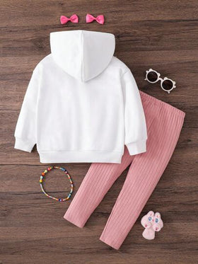 Emery Rose Kids Emery Rose Kids طقم بلوزة هودي مطبوعة برسوم كرتونية جميلة وبنطلون طويل مع خصر مطاطي - مثالي للارتداء اليومي والمدرسي في فصلي الخريف والشتاء، ملابس دافئة ومريحة للفصول الباردة