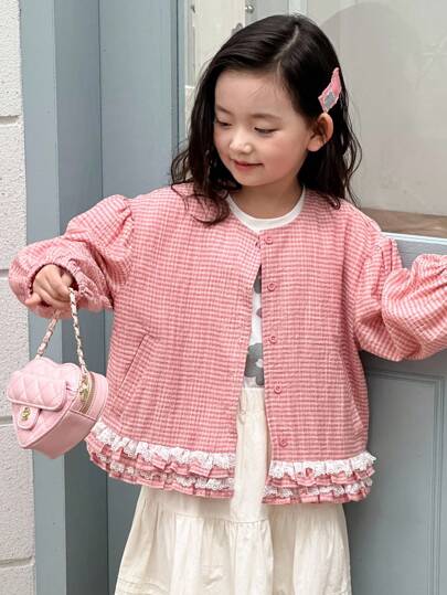 Dazy Kids جاكيت كاجوال يومية للفتيات مع كشكشة أمامية وأزرار