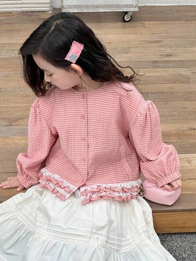Dazy Kids جاكيت كاجوال يومية للفتيات مع كشكشة أمامية وأزرار
